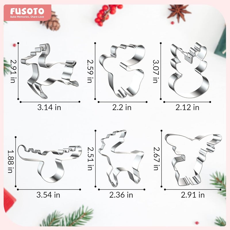 FUSOTO 6PCS Reindeer Cookie Cutter Set, Christmas Cookie Cutters, Holiday Shaped Biscuit Molds, Stainless Steel Baking Supplies for Homemade Cookies, Christmas Deer - Image 3